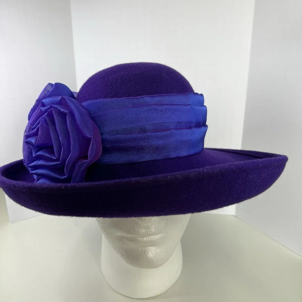 Vintage Toucan Hat Purple 100% Wool Church Made In USA Kentucky Derby NOS